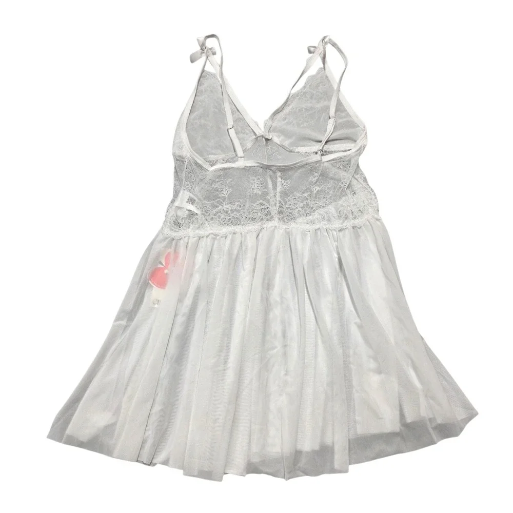 NEW Cider White Lace Babydoll Lingerie Slip Dress & Thong Set XL Extra‎ Large